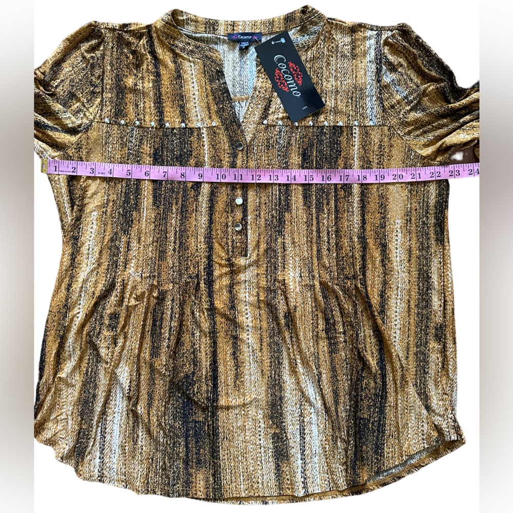 COCOMO XL Yellow Black 3/4 sleeve women’s Pintuck Blouse top shirt tunic - Picture 10 of 12